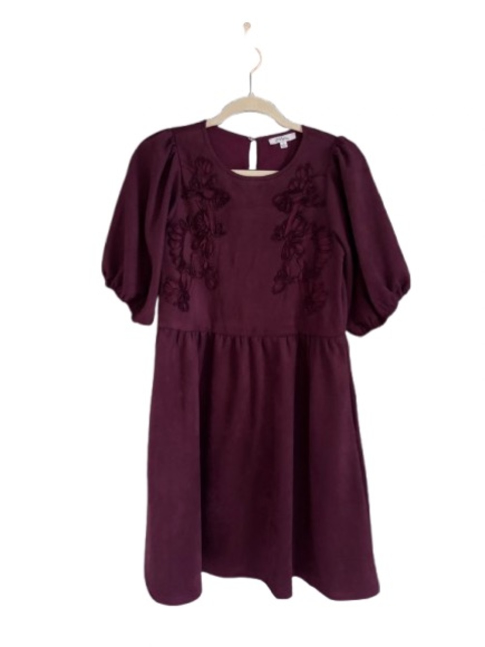 Polagram Deep Plum Floral-Appliqué Round Neck Top
